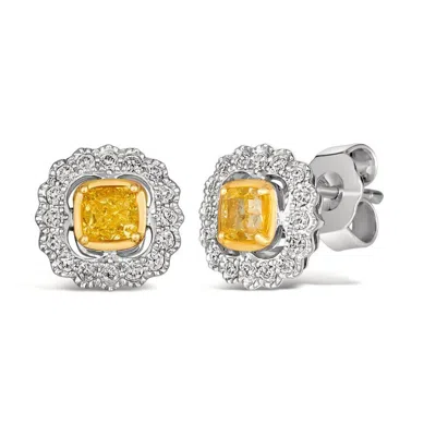 Le Vian Ladies Sunny Yellow Diamonds Earrings Set In 14k Two Tone Gold In Metallic