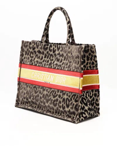 Dior Christian  Large Leopard Mizza Book Tote Bag In Multi