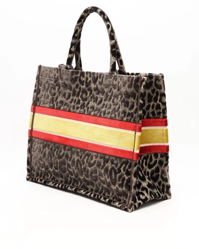 Dior Christian  Large Leopard Mizza Book Tote Bag In Multi