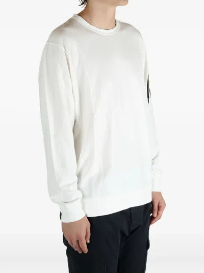 C.p. Company Fleece Crewneck Sweatshirt Arm Pocket In White