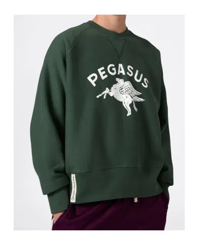 Champion Graphic Print Crew Neck Cotton Sweatshirt In Green