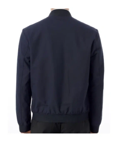 Hugo Boss Stretch Flannel Bomber Jacket With Ribbed Cuffs And Hem In Blue