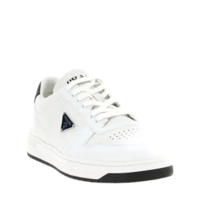 Prada White Calf Leather Bos Taurus Low Top Sneakers In White
