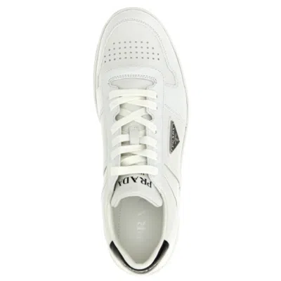 Prada White Calf Leather Bos Taurus Low Top Sneakers In White