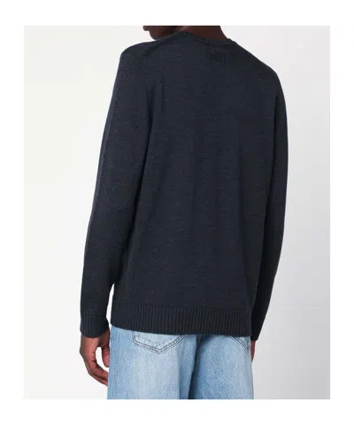 Drumohr Charcoal Grey Wool Crew Neck Sweater In Black