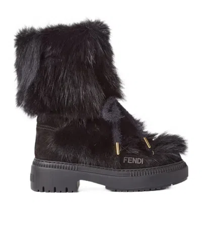Fendi Chic Fur And Suede Ankle Boots In Black