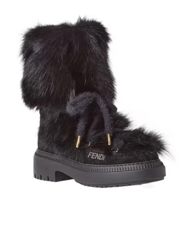 Fendi Chic Fur And Suede Ankle Boots In Black
