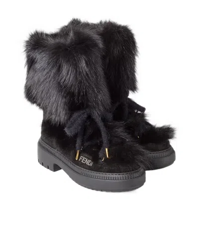 Fendi Chic Fur And Suede Ankle Boots In Black