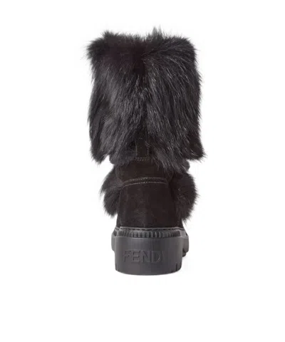Fendi Chic Fur And Suede Ankle Boots In Black