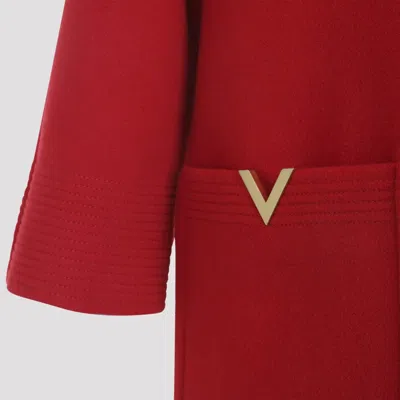 Valentino Wool Coat With Ribbed Collar And Cuffs In Red