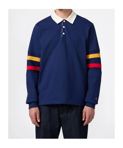 Champion Stripe-detail Long-sleeve Polo Shirt In Blue