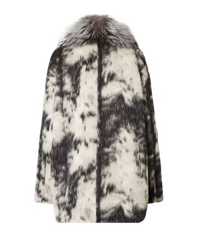 Fendi Black And White Frosted Fauna Wool Coat In Multi