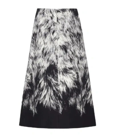 Fendi Frosted Fauna Black And White Wool And Silk Skirt In Black