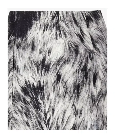 Fendi Frosted Fauna Black And White Wool And Silk Skirt In Black