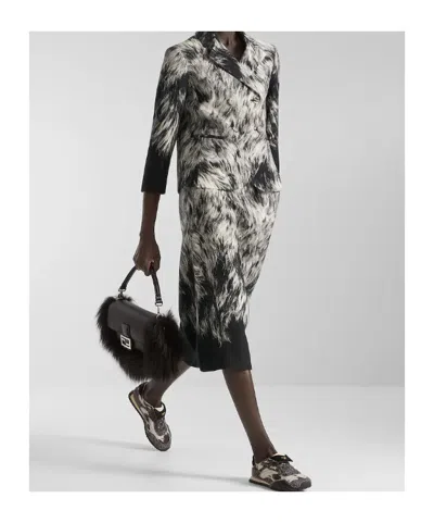 Fendi Frosted Fauna Black And White Wool And Silk Skirt In Black