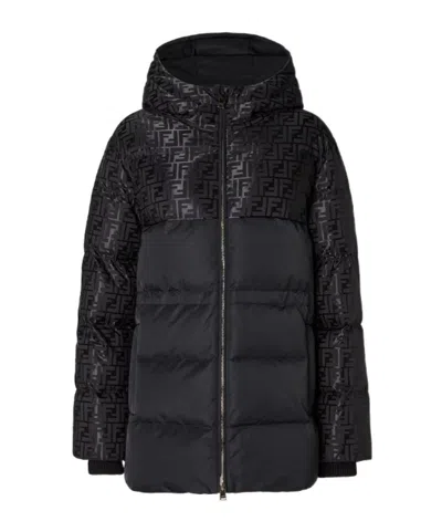 Fendi Women Padded Jacket In Ff Jacquard Technical Fabric In Black