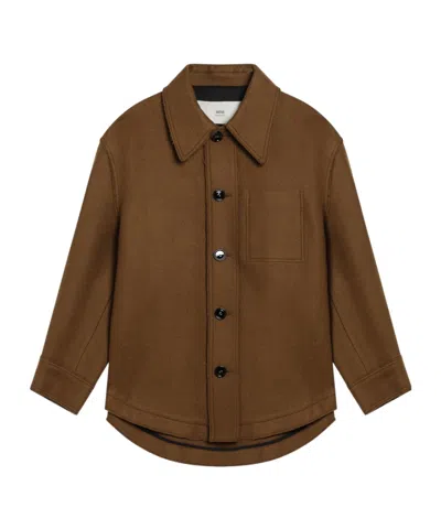 Ami Alexandre Mattiussi Wool Shirt Featuring Chest Pocket And Long Sleeves In Brown