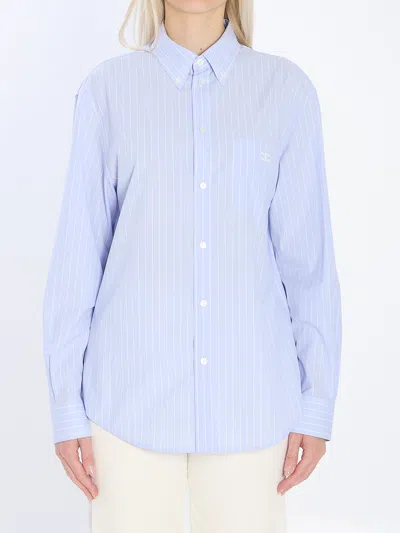 Celine Women Wide-sleeved Cotton Poplin Shirt With Stripes In Blue