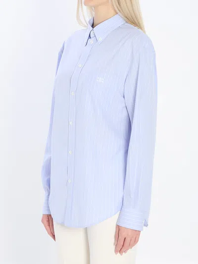 Celine Women Wide-sleeved Cotton Poplin Shirt With Stripes In Blue