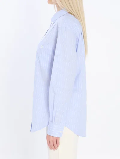 Celine Women Wide-sleeved Cotton Poplin Shirt With Stripes In Blue
