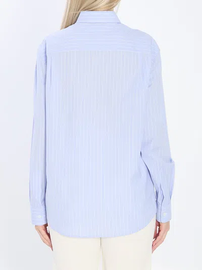 Celine Women Wide-sleeved Cotton Poplin Shirt With Stripes In Blue