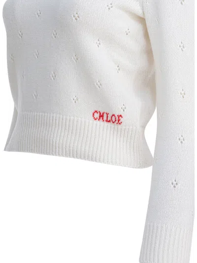 Chloé Wool And Cashmere Fitted Sweater With An Openwork Motif Clothing In Gray