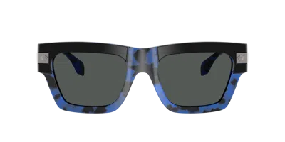 Versace 55mm Plaque Rectangular Sunglasses In Blue