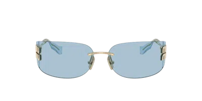 Miu Miu 75mm Oversize Rectangular Wrap Sunglasses In Gold