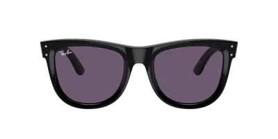 Ray Ban Wayfarer Reverse Sunglasses Black Frame Violet Lenses 53-20 In Purple