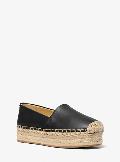 Michael Kors Lynn Leather Platform Espadrille In Black