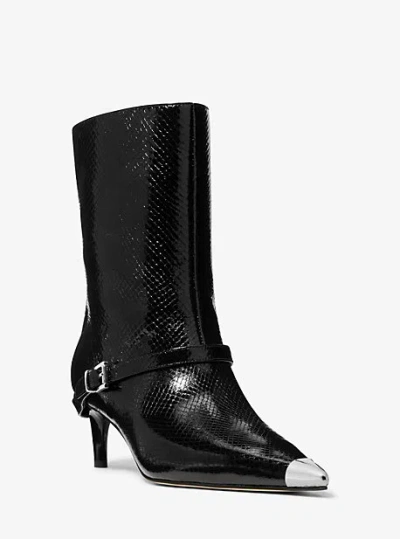 Michael Kors Kasia Snake Embossed Leather Buckle Boot In Black