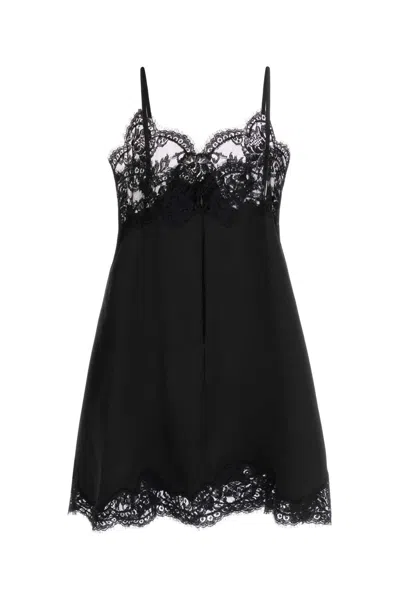 Dolce & Gabbana Women Black Satin Mini Dress In Black