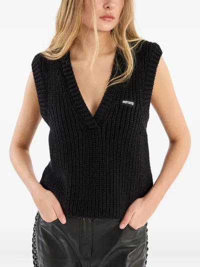 Rotate Birger Christensen V-neck Knitted Vest In Black