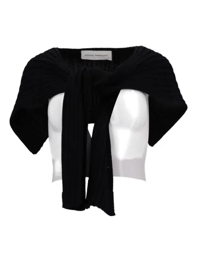 Niccolò Pasqualetti Wool Yarn Knotted Short Sleeve Scarf In Black