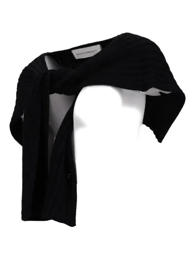 Niccolò Pasqualetti Wool Yarn Knotted Short Sleeve Scarf In Black