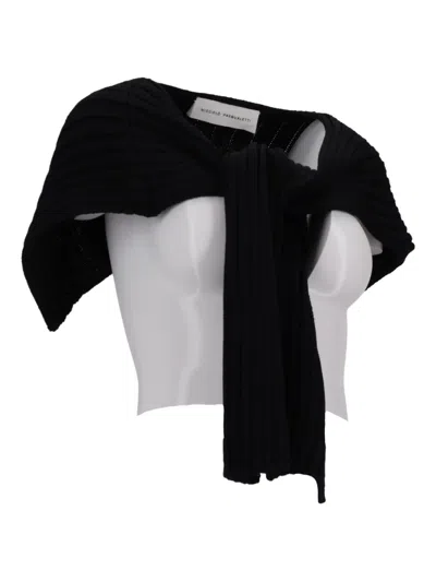 Niccolò Pasqualetti Wool Yarn Knotted Short Sleeve Scarf In Black