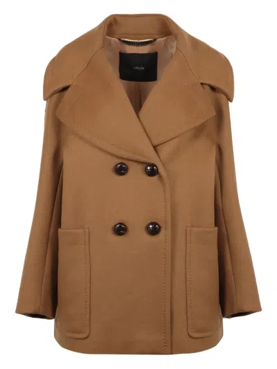 Max Mara Mario Double-breasted Lapel Collar Coat In Brown