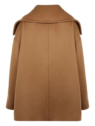 Max Mara Mario Double-breasted Lapel Collar Coat In Brown