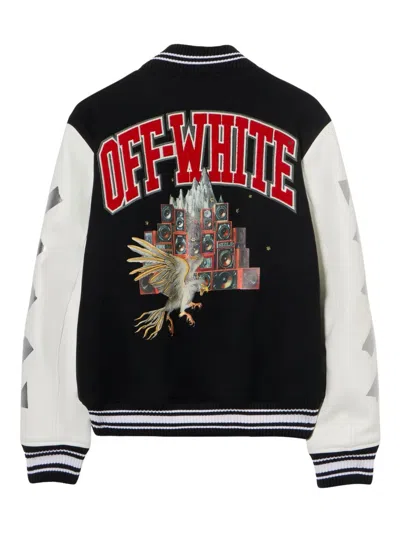 Off-white Wo Soundsystem Varsity Jacket In Black