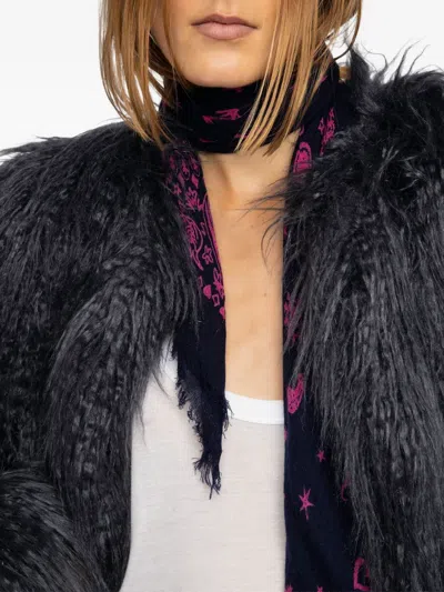 Zadig & Voltaire Nuage Fringed Printed Bandana Scarf In Blue