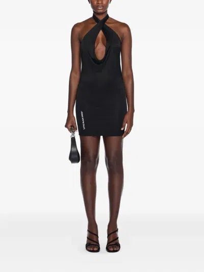 Off-white Fluid Jer Backless Mini Dress In Black
