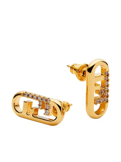 Fendi Crystal-embellished Metallic Earrings In Gold