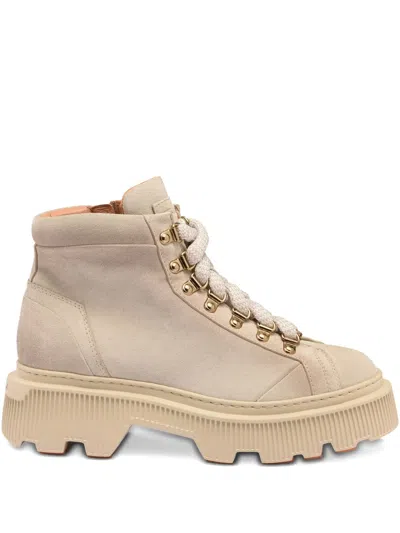Santoni Suede Lug-sole Hiking Boots In Neutral