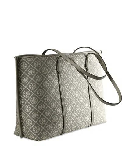 Tory Burch Perry T Monogram Jacquard Triple Compartment Tote In Gray