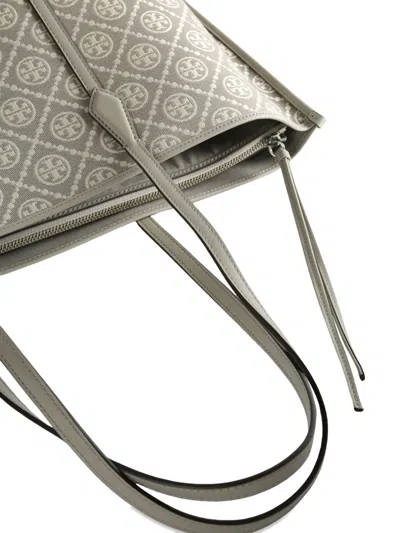 Tory Burch Perry T Monogram Jacquard Triple Compartment Tote In Gray