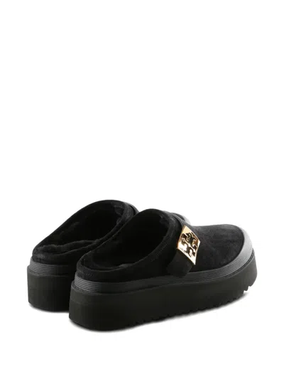 Tory Burch Mellow Shearling Platform Mules In Black