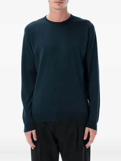 John Smedley Cozy Long Sleeve Knit Sweater In Blue
