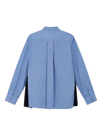 Sacai Striped Poplin Shirt In Blue