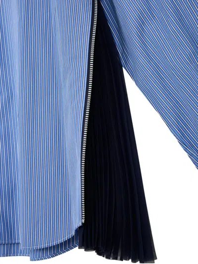 Sacai Striped Poplin Shirt In Blue