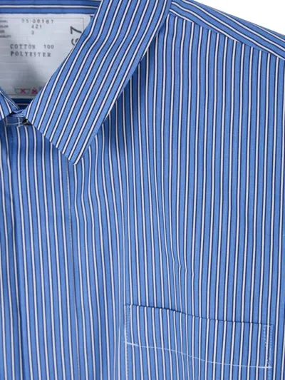 Sacai Striped Poplin Shirt In Blue